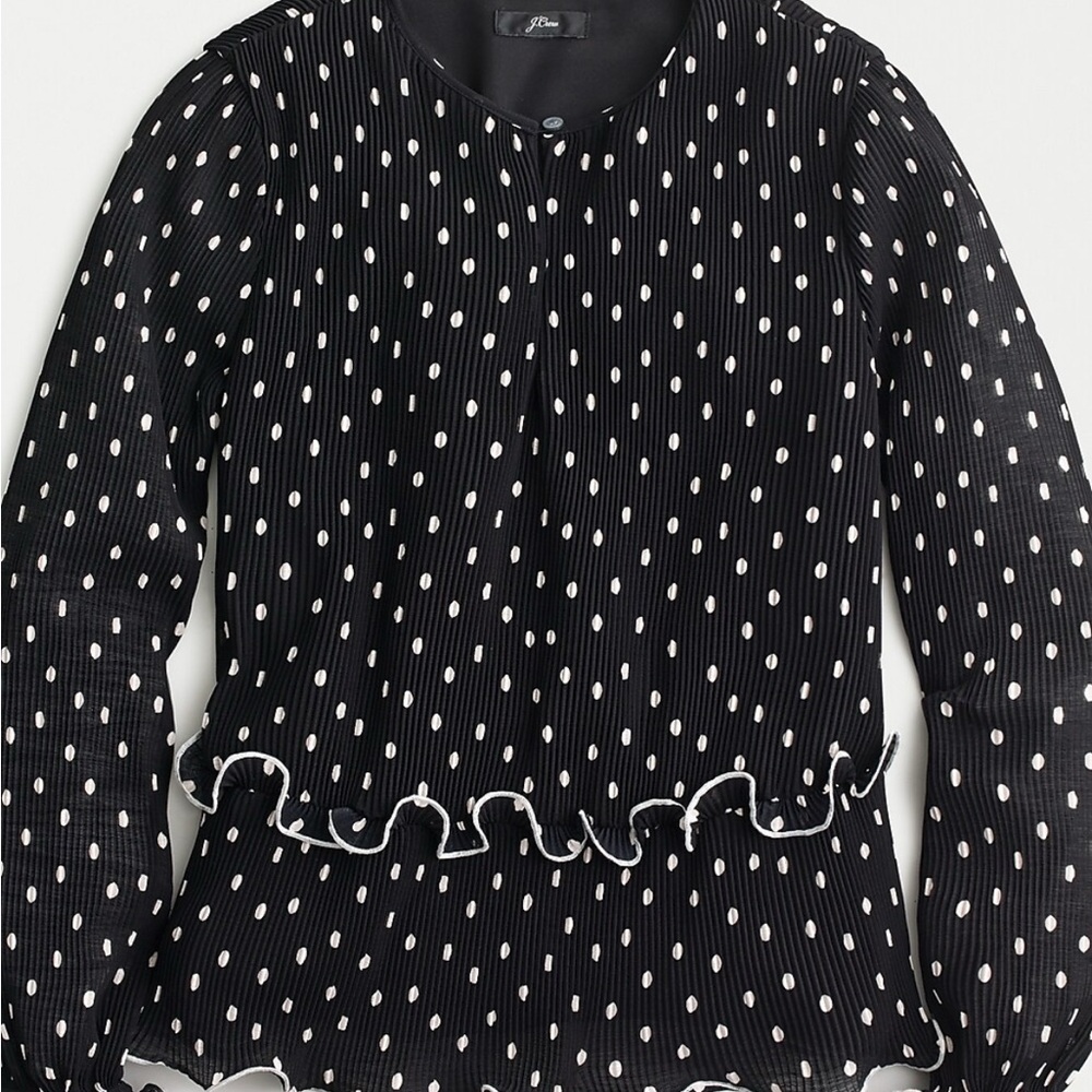 J. Crew Black Ruffled Peplum Blouse with Mandarin Collar